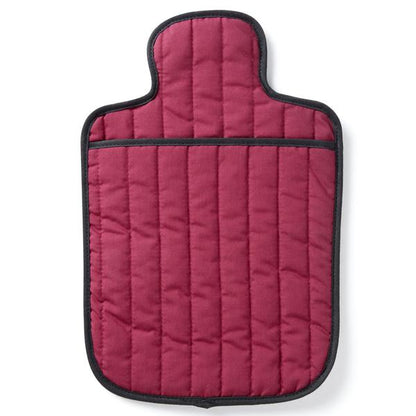 A burgundy quilted cotton heat pack cover with a pocket.